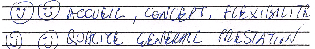 :-) :-)  Accueil, concept, flexibilit� :-) :-) Qualit� g�n�rale prestation